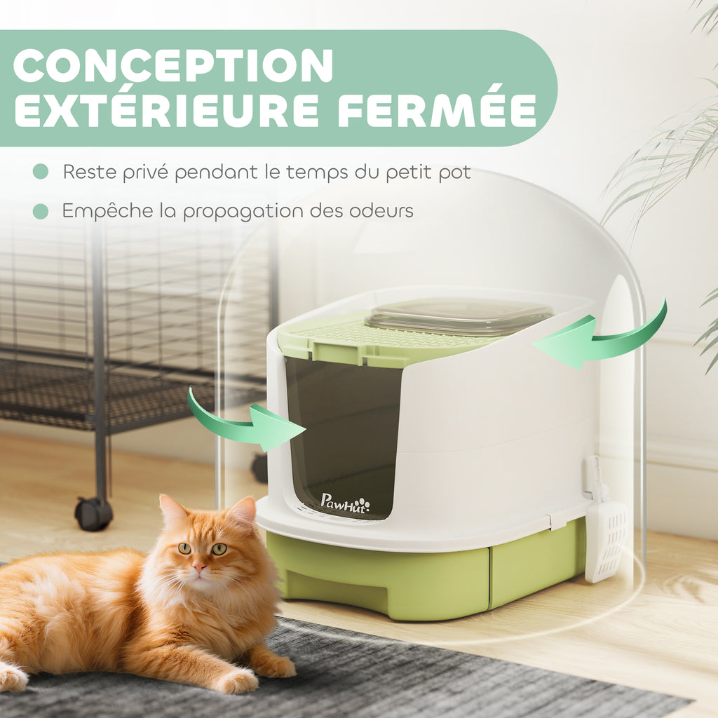 Maison de toilette chat fermée avec porte et pelle – bac à litière pour chat | Rundavo
