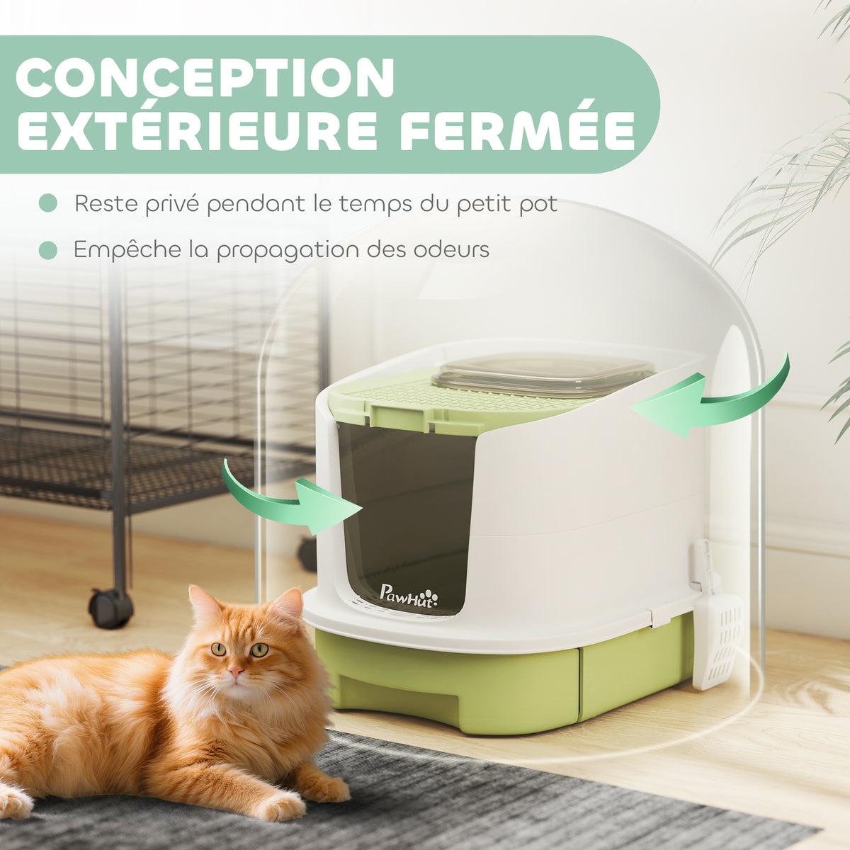 Maison de toilette chat fermée avec porte et pelle – bac à litière pour chat | Rundavo