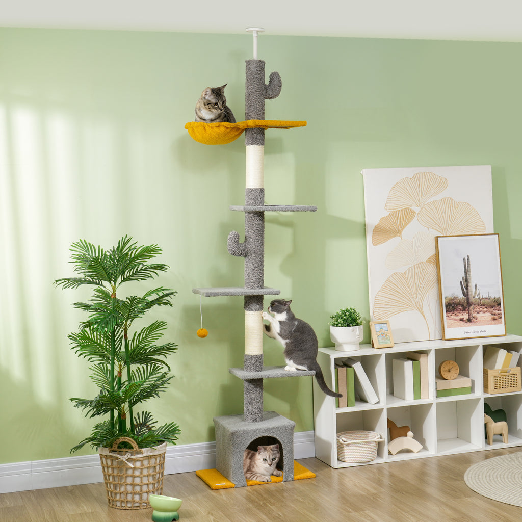 Arbre à chat 230-275 cm, 6 niveaux, niche et hamac – arbre à chat | Rundavo