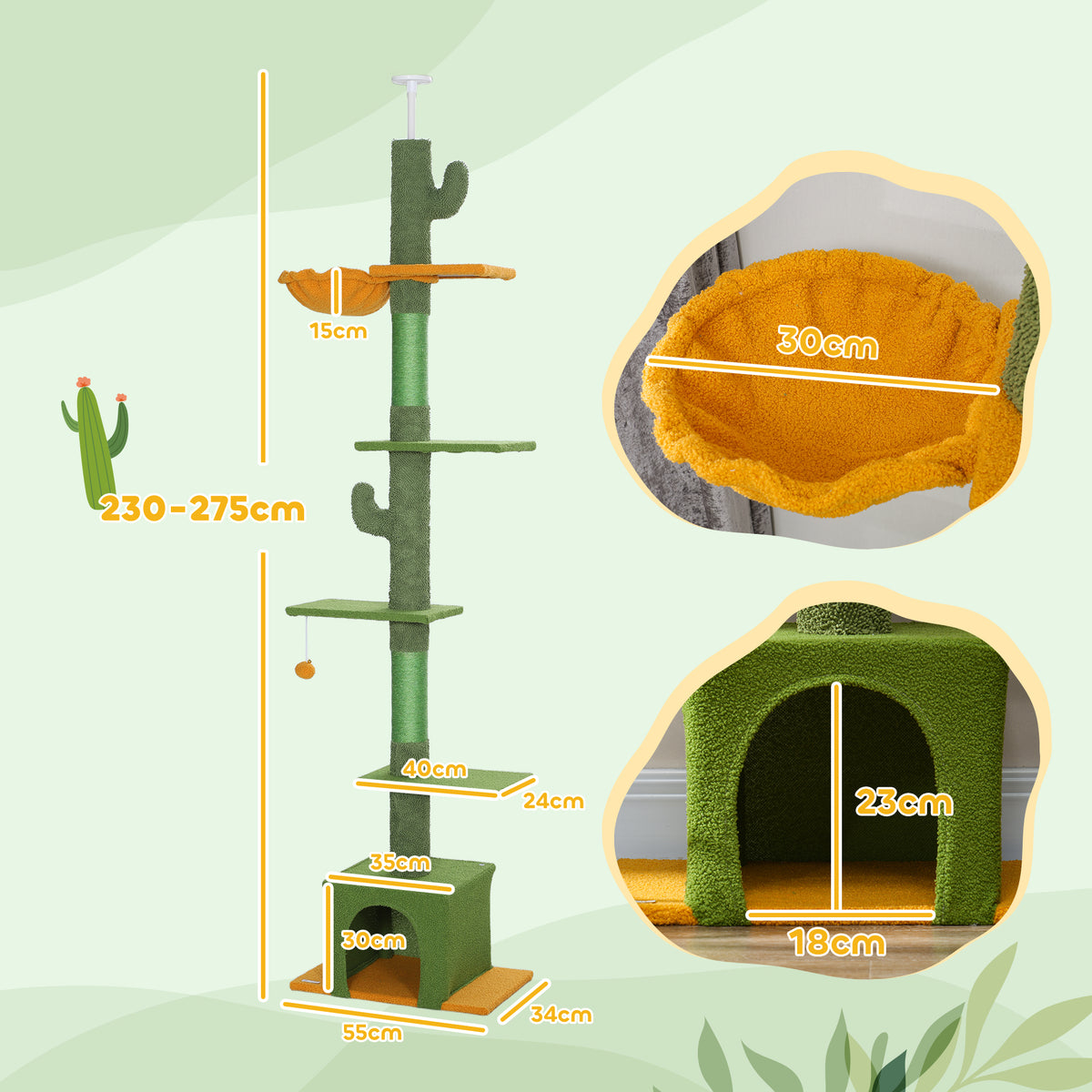 Arbre à chat 230-275 cm, 6 niveaux, niche et hamac – arbre à chat | Rundavo