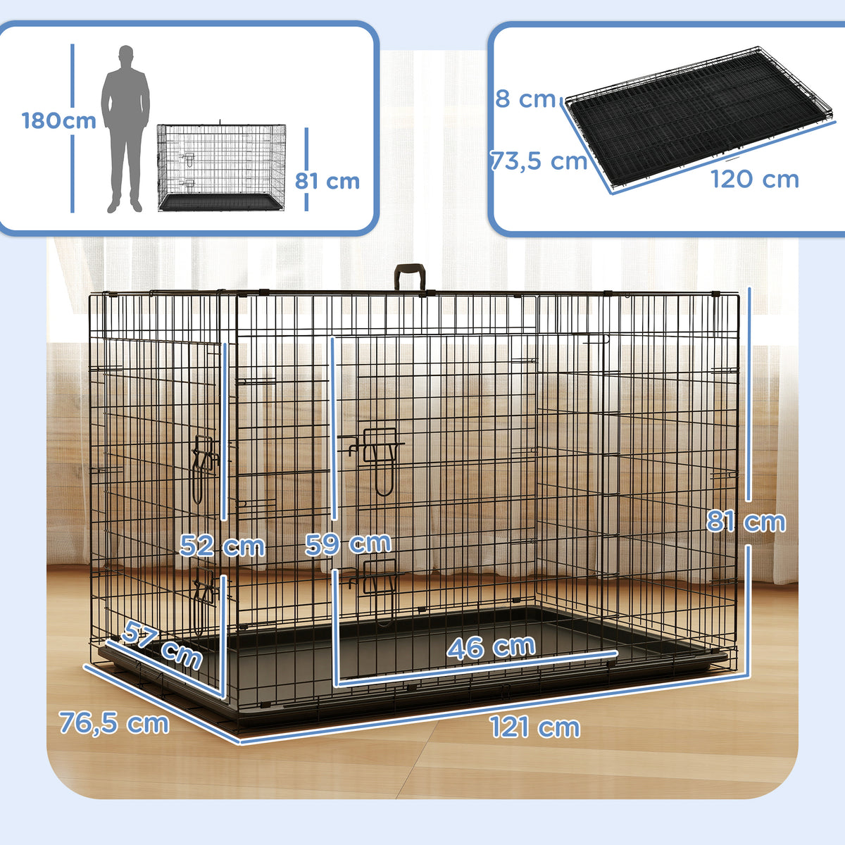 Cage pliante en acier pour chien, 2 portes – cage pour chien | Rundavo