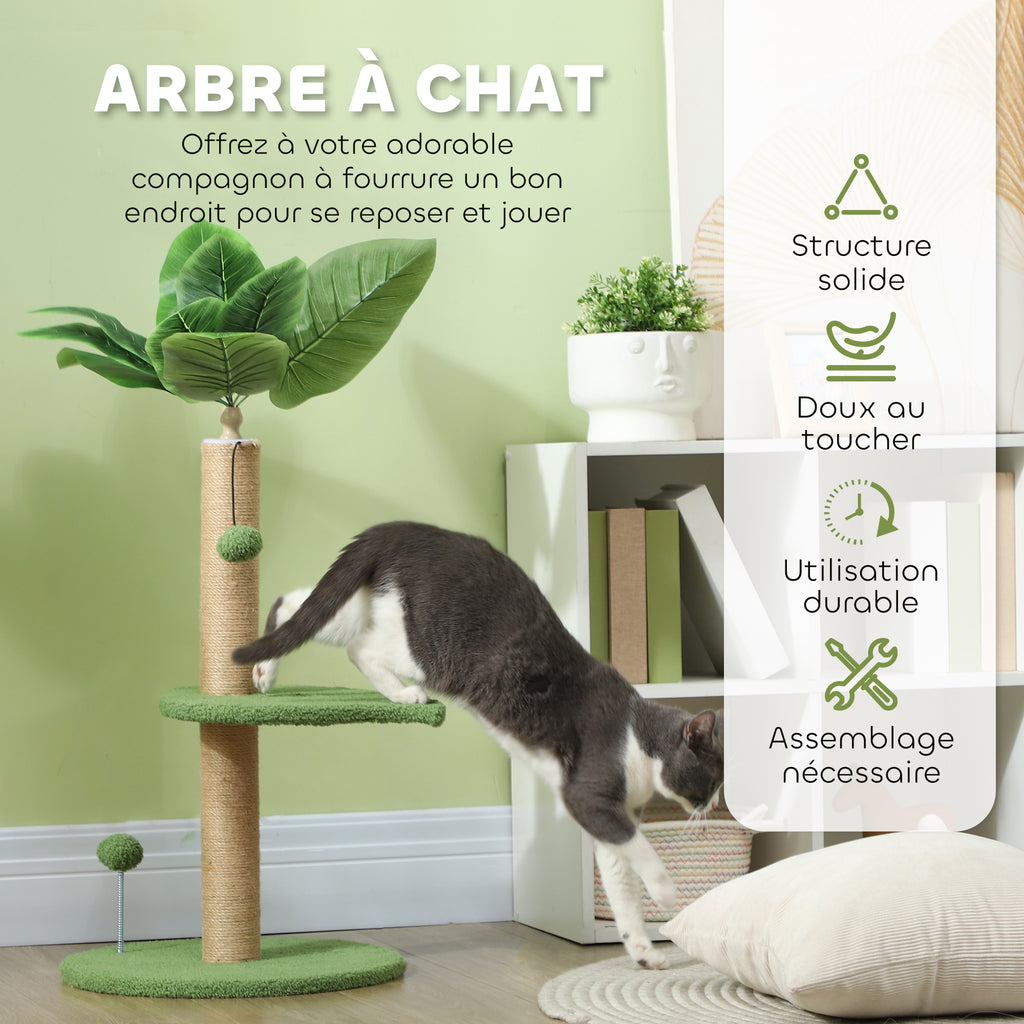 Arbre à chat 83 cm feuilles et griffoir en jute – griffoir pour chat | Rundavo