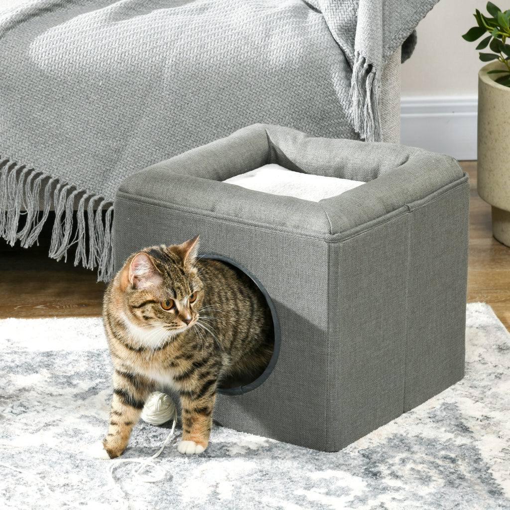 Maison pour chat 2 niveaux avec coussin, 36 cm – couchage pour chat | Rundavo