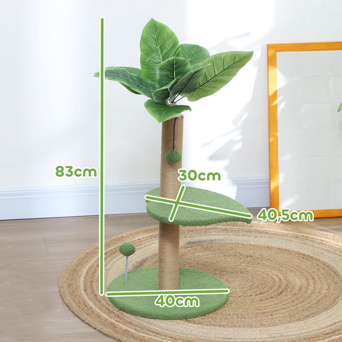 Arbre à chat 83 cm feuilles et griffoir en jute – griffoir pour chat | Rundavo