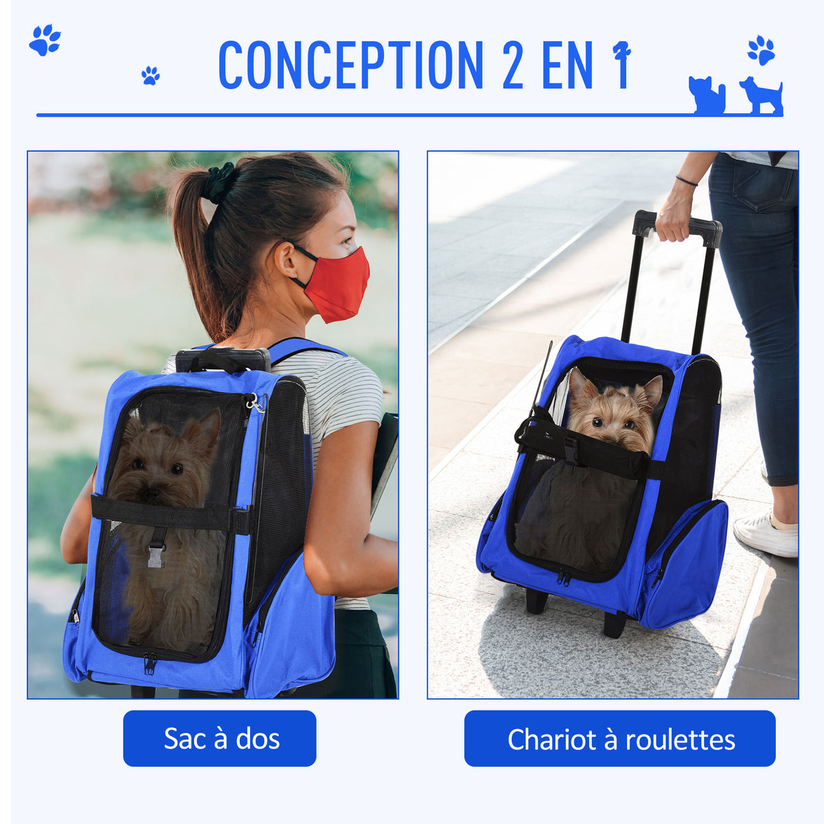 Sac de transport 2 en 1 à roulettes et sac à dos – sac de transport pour chien | Rundavo