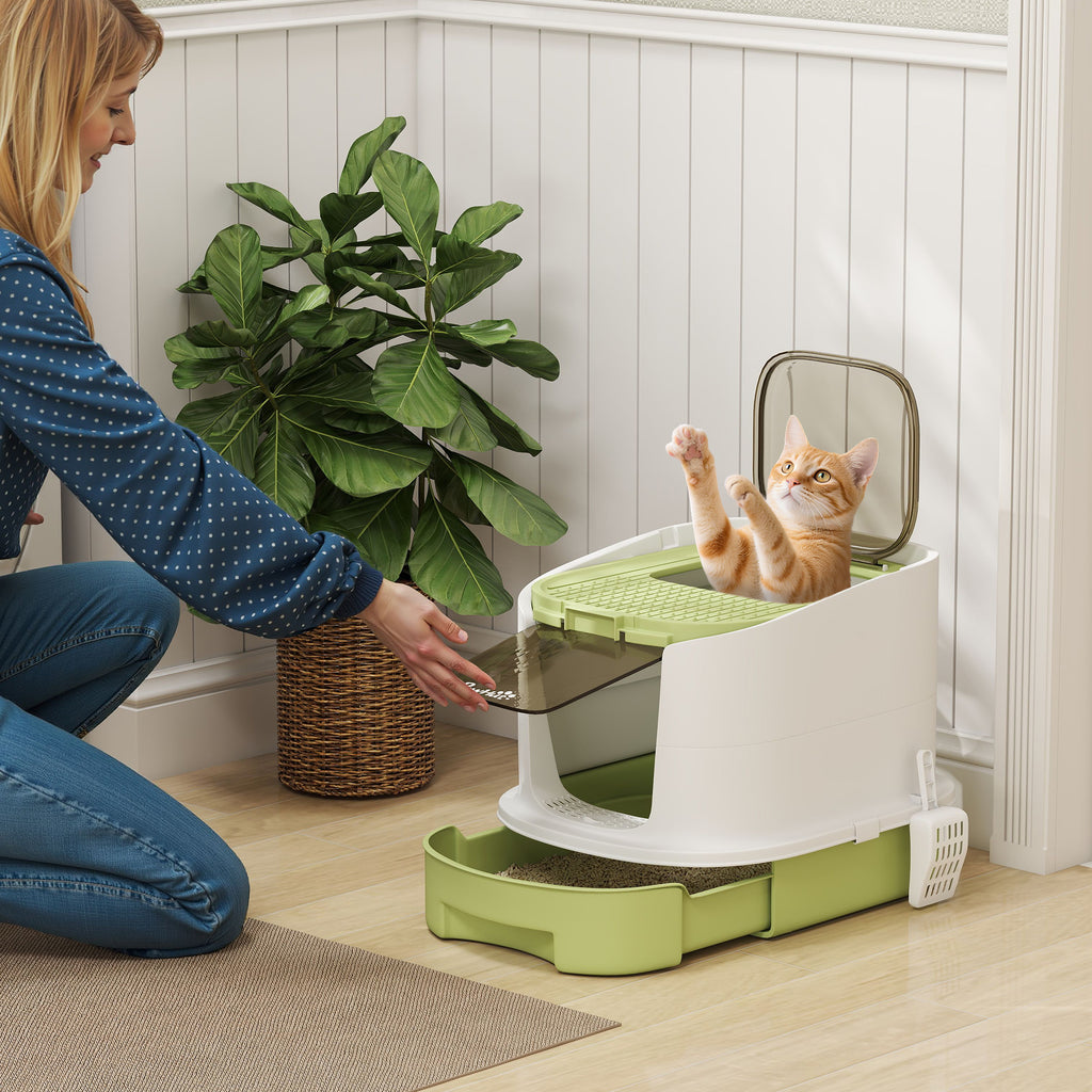 Maison de toilette chat fermée avec porte et pelle – bac à litière pour chat | Rundavo