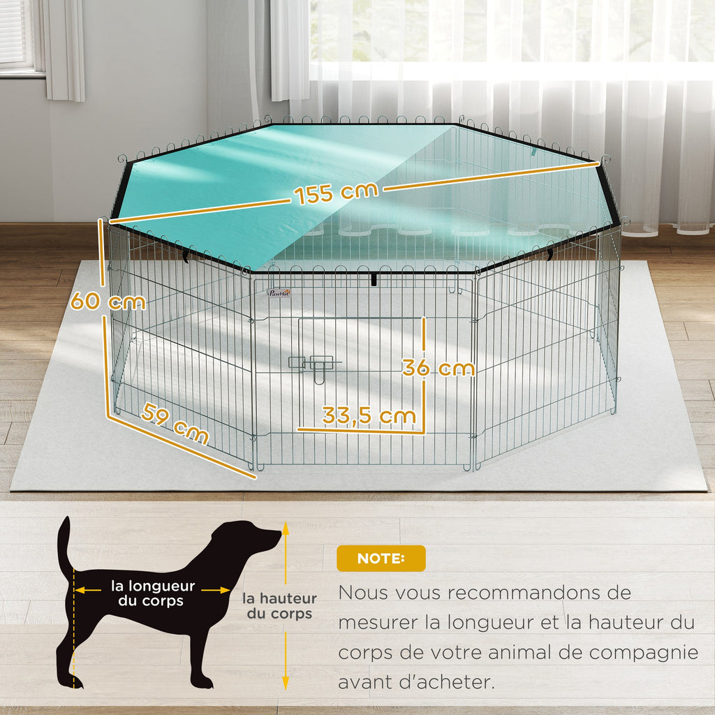 Parc pour chien 8 panneaux avec toit, 150 x 150 x 60 cm – parc pour chien | Rundavo