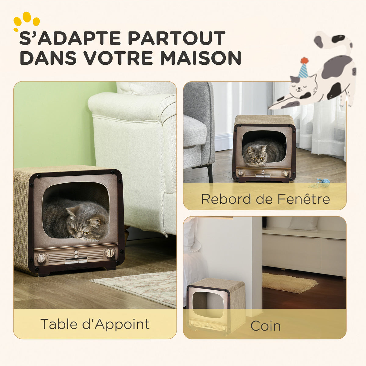 Griffoir chat téléviseur en carton, avec herbe à chat – griffoir pour chat | Rundavo