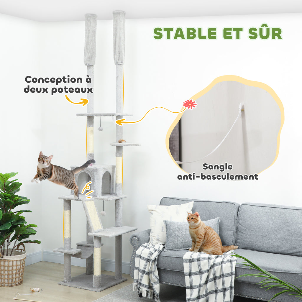 Arbre à chat sol-plafond 225-255 cm, 6 niveaux – arbre à chat | Rundavo