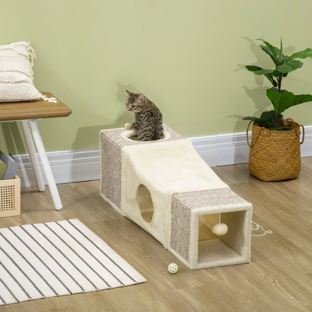Tunnel pour chat en bois et sisal, 98 cm – jouet pour chat | Rundavo