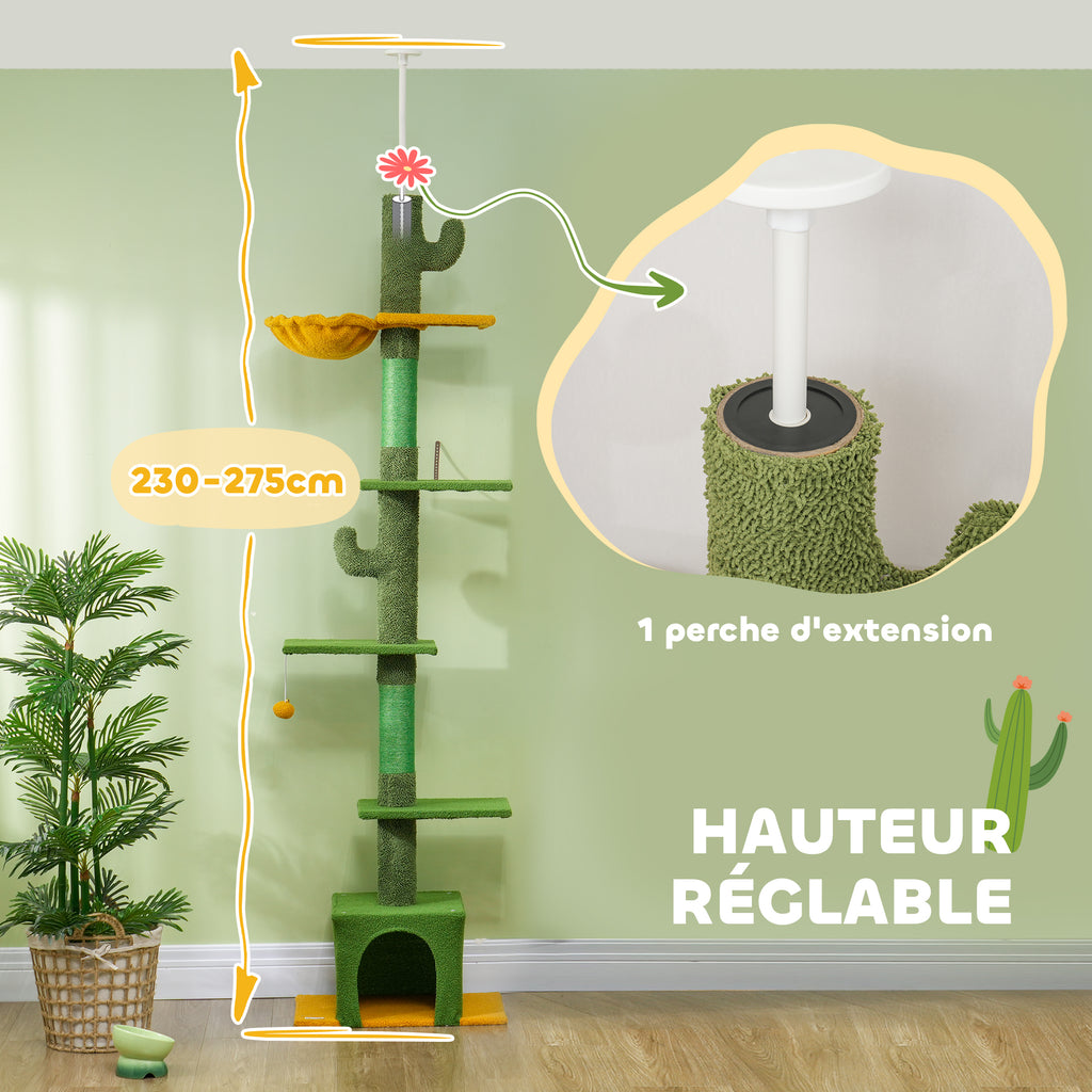 Arbre à chat 230-275 cm, 6 niveaux, niche et hamac – arbre à chat | Rundavo