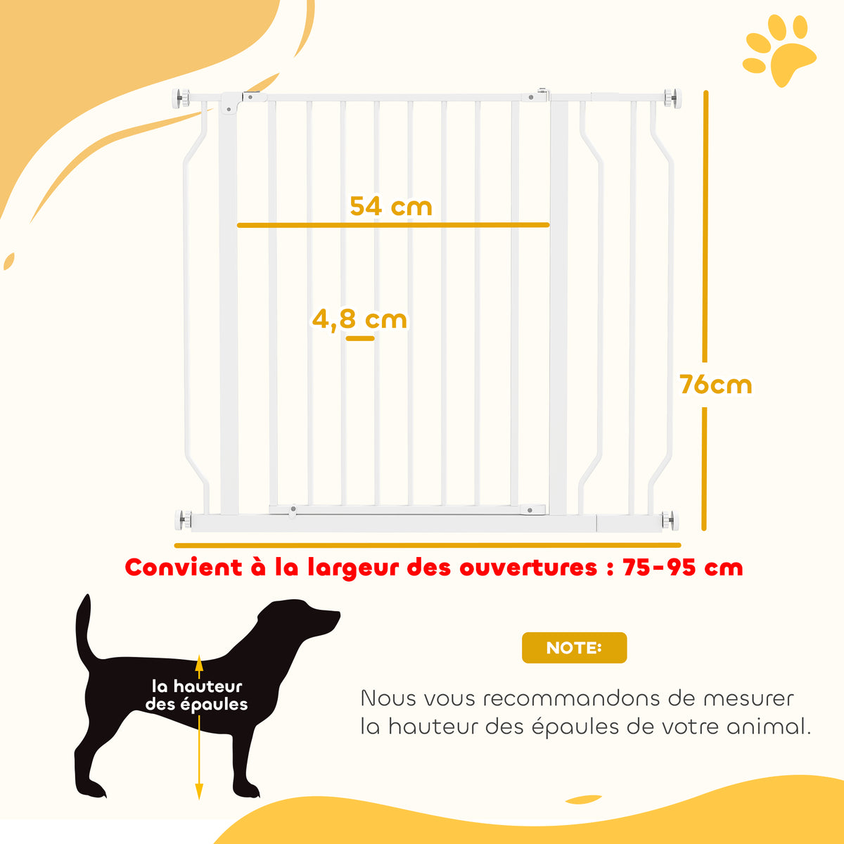Barrière de sécurité chien à pression, 75-95 cm – barrière pour chien | Rundavo
