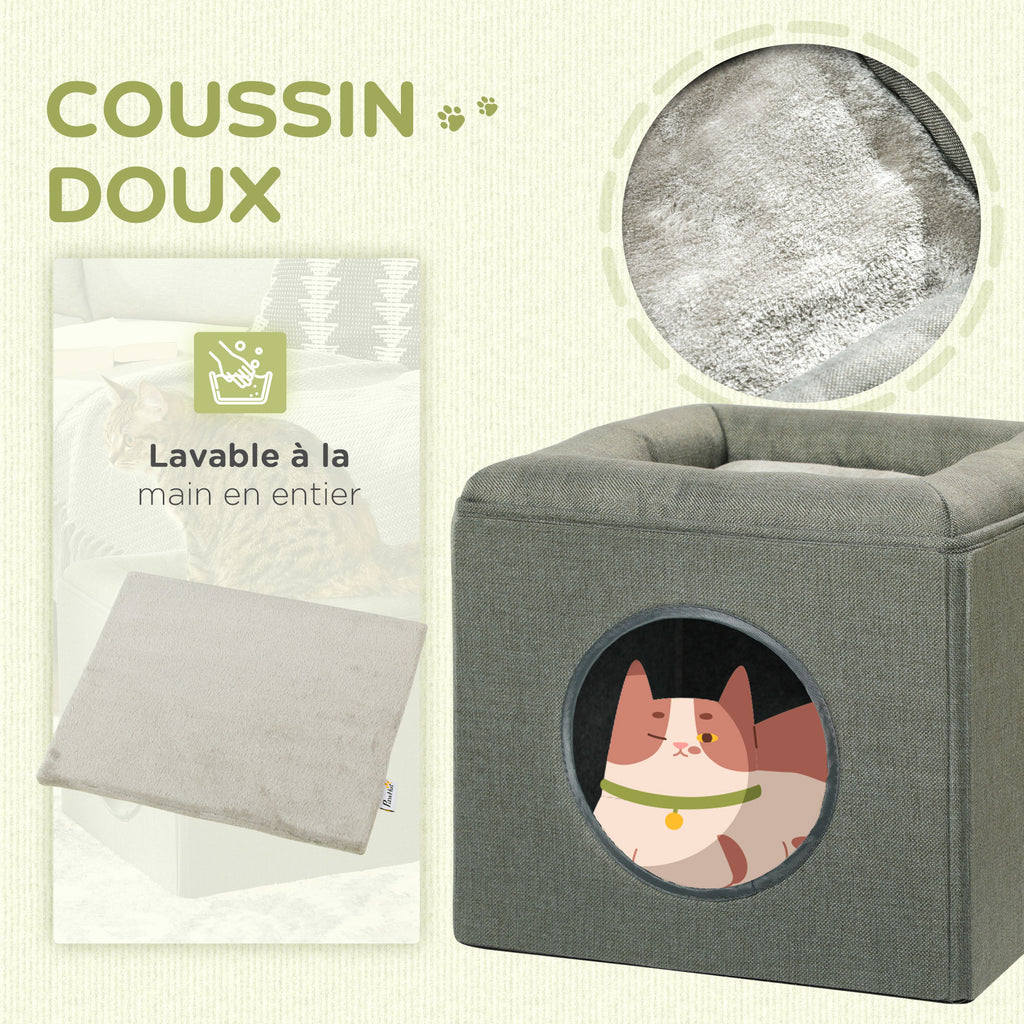 Maison pour chat 2 niveaux avec coussin, 36 cm – couchage pour chat | Rundavo