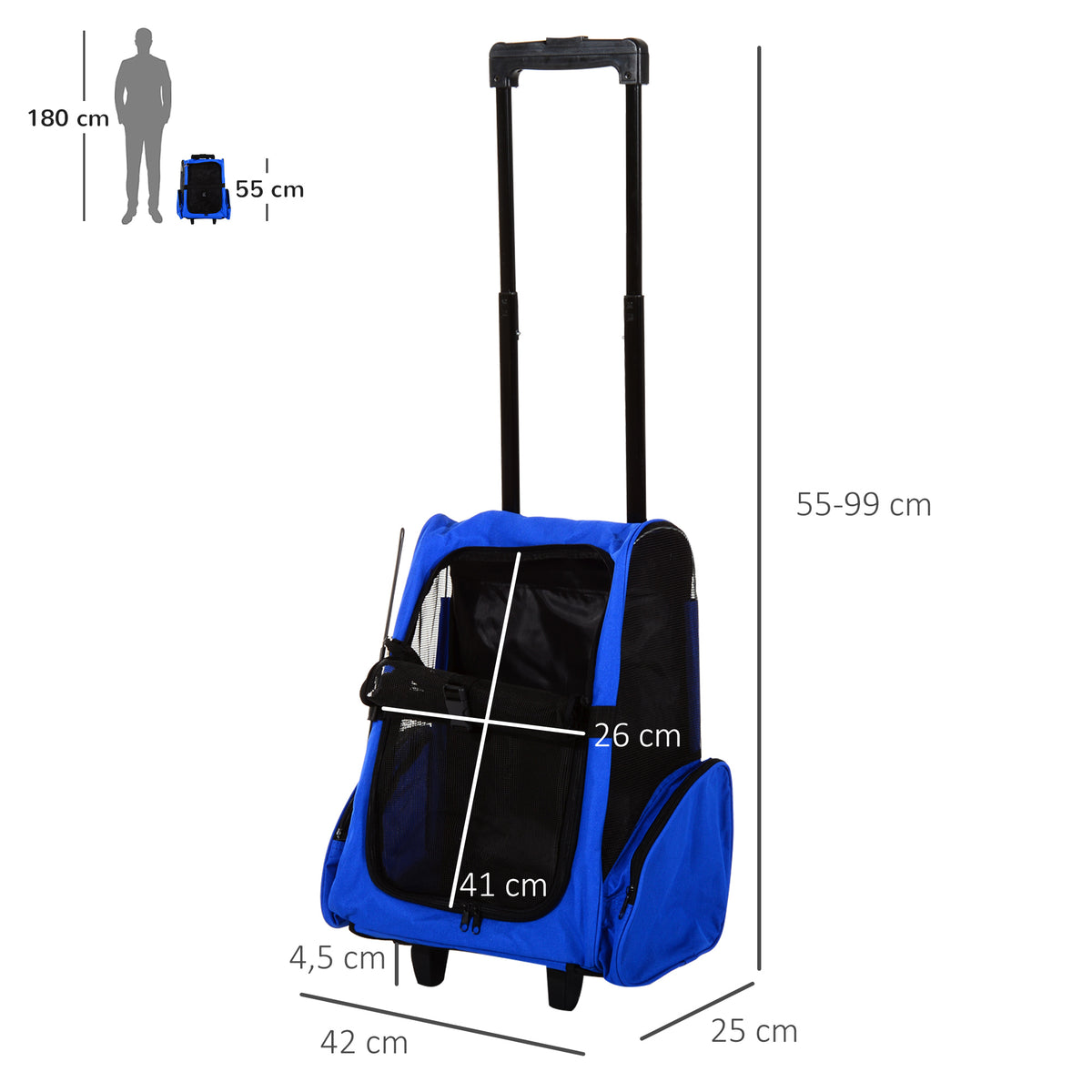 Sac de transport 2 en 1 à roulettes et sac à dos – sac de transport pour chien | Rundavo