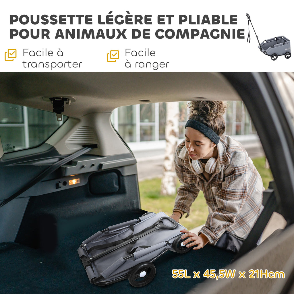 Chariot pliable ouvert pour petit chien, 4 roues – poussette pour chien | Rundavo