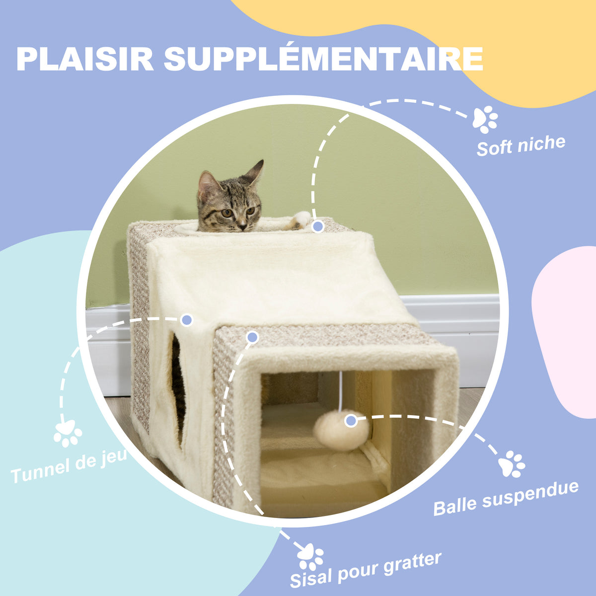Tunnel pour chat en bois et sisal, 98 cm – jouet pour chat | Rundavo