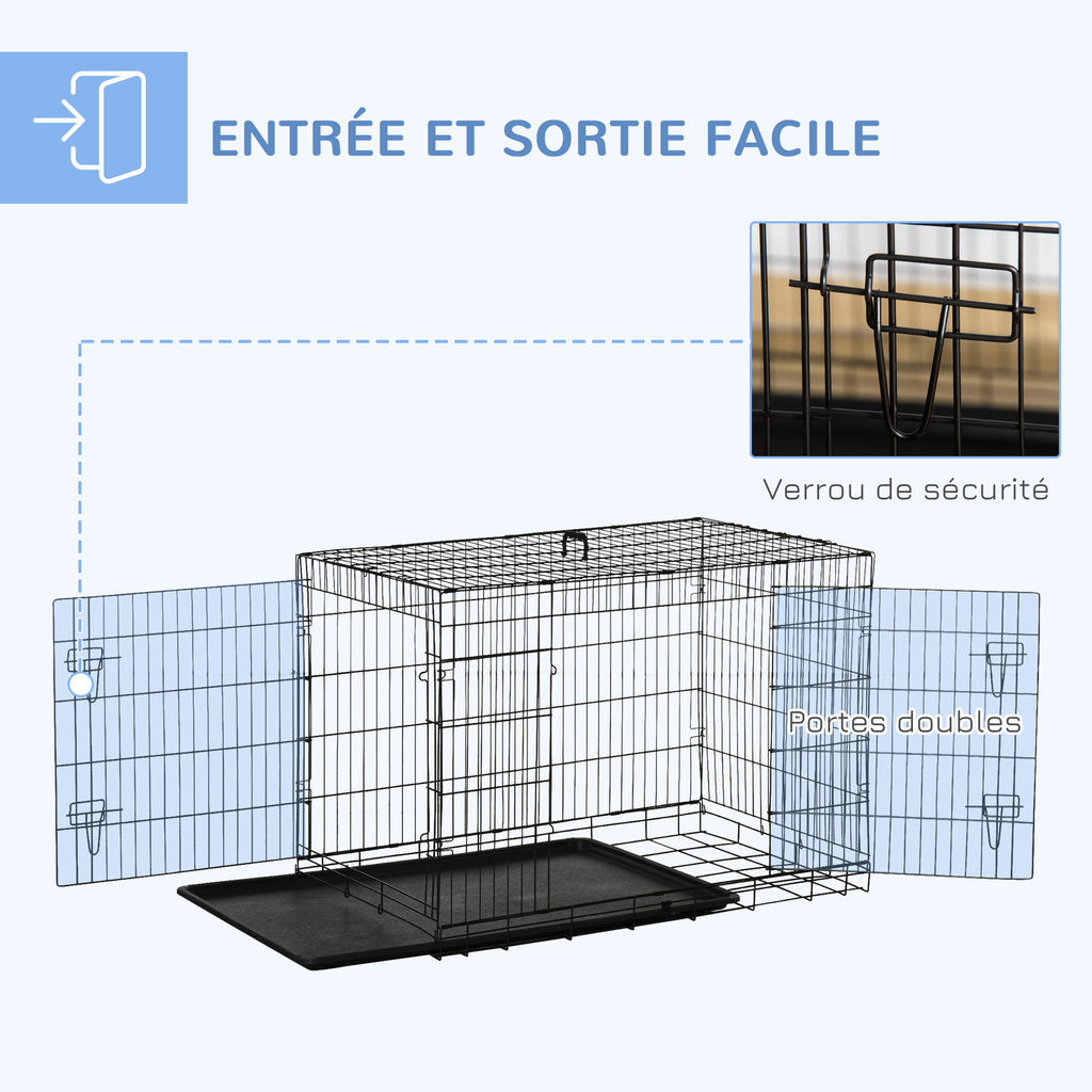 Cage pliante en acier pour chien, 2 portes – cage pour chien | Rundavo