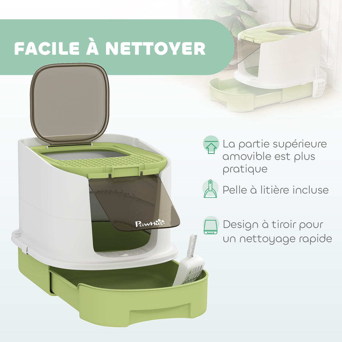 Maison de toilette chat fermée avec porte et pelle – bac à litière pour chat | Rundavo