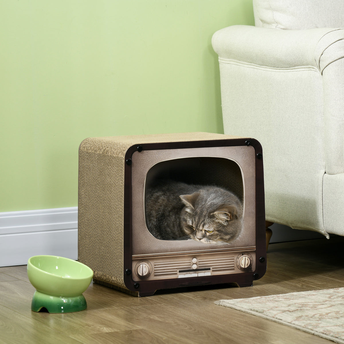 Griffoir chat téléviseur en carton, avec herbe à chat – griffoir pour chat | Rundavo