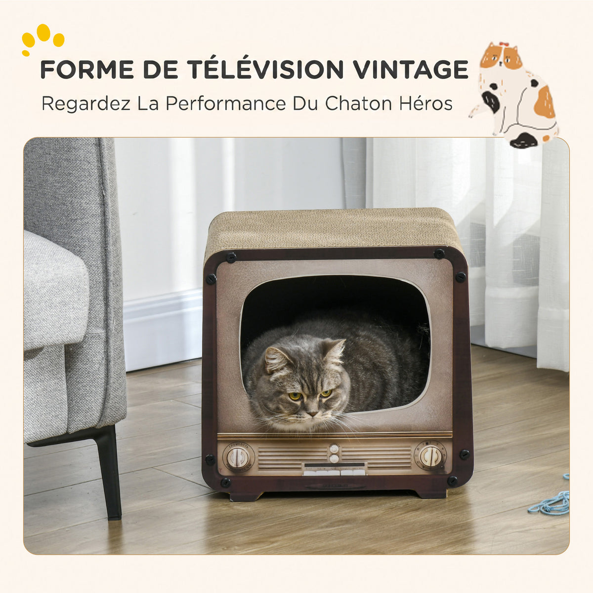 Griffoir chat téléviseur en carton, avec herbe à chat – griffoir pour chat | Rundavo