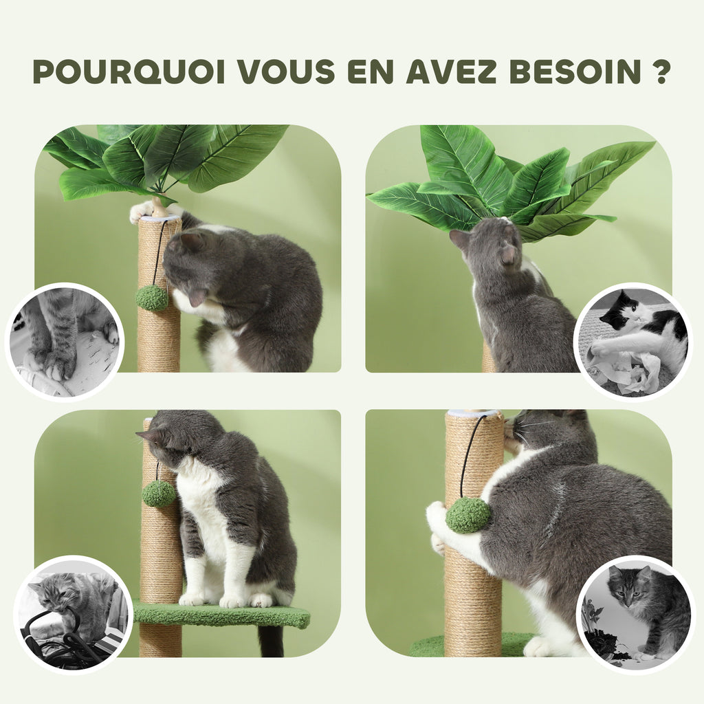 Arbre à chat 83 cm feuilles et griffoir en jute – griffoir pour chat | Rundavo