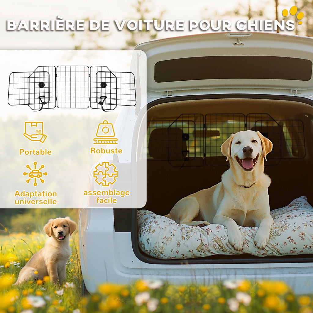 Grille de séparation voiture pour chien, 93-150 cm, pliable – grille voiture pour chien | Rundavo