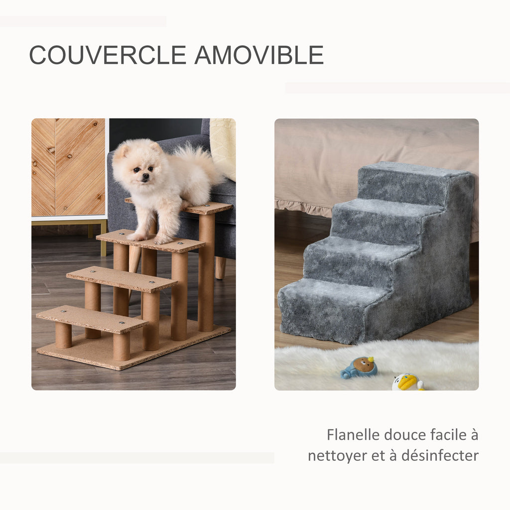 Escalier 4 marches en flanelle pour chien et chat – escalier pour chien | Rundavo