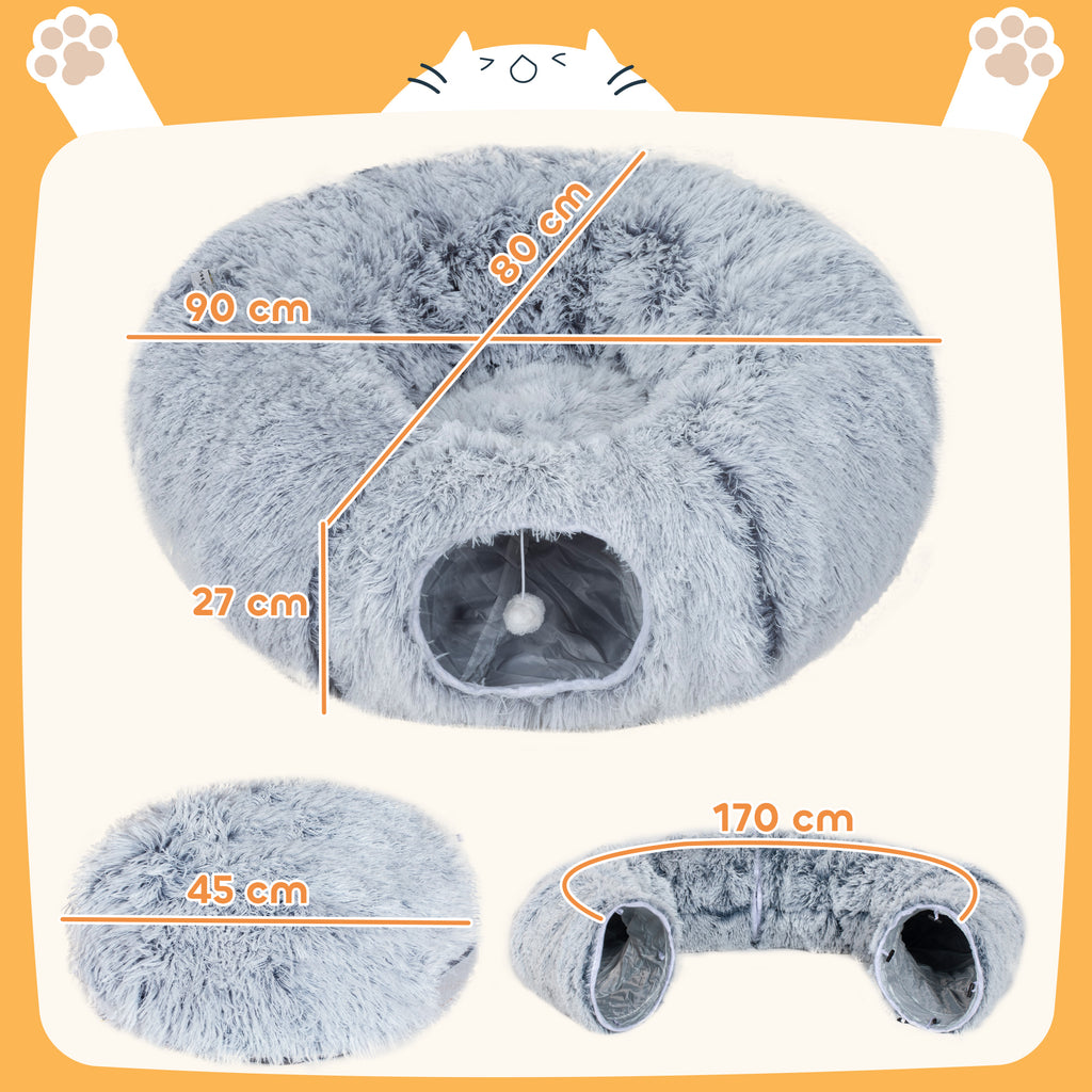 Tunnel chat pliable avec lit donut, 90 x 80 cm – jouet pour chat | Rundavo