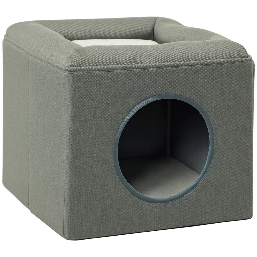 Maison pour chat 2 niveaux avec coussin, 36 cm – couchage pour chat | Rundavo