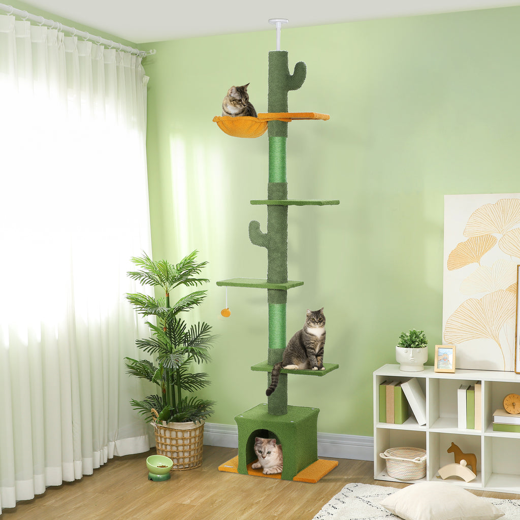 Arbre à chat 230-275 cm, 6 niveaux, niche et hamac – arbre à chat | Rundavo