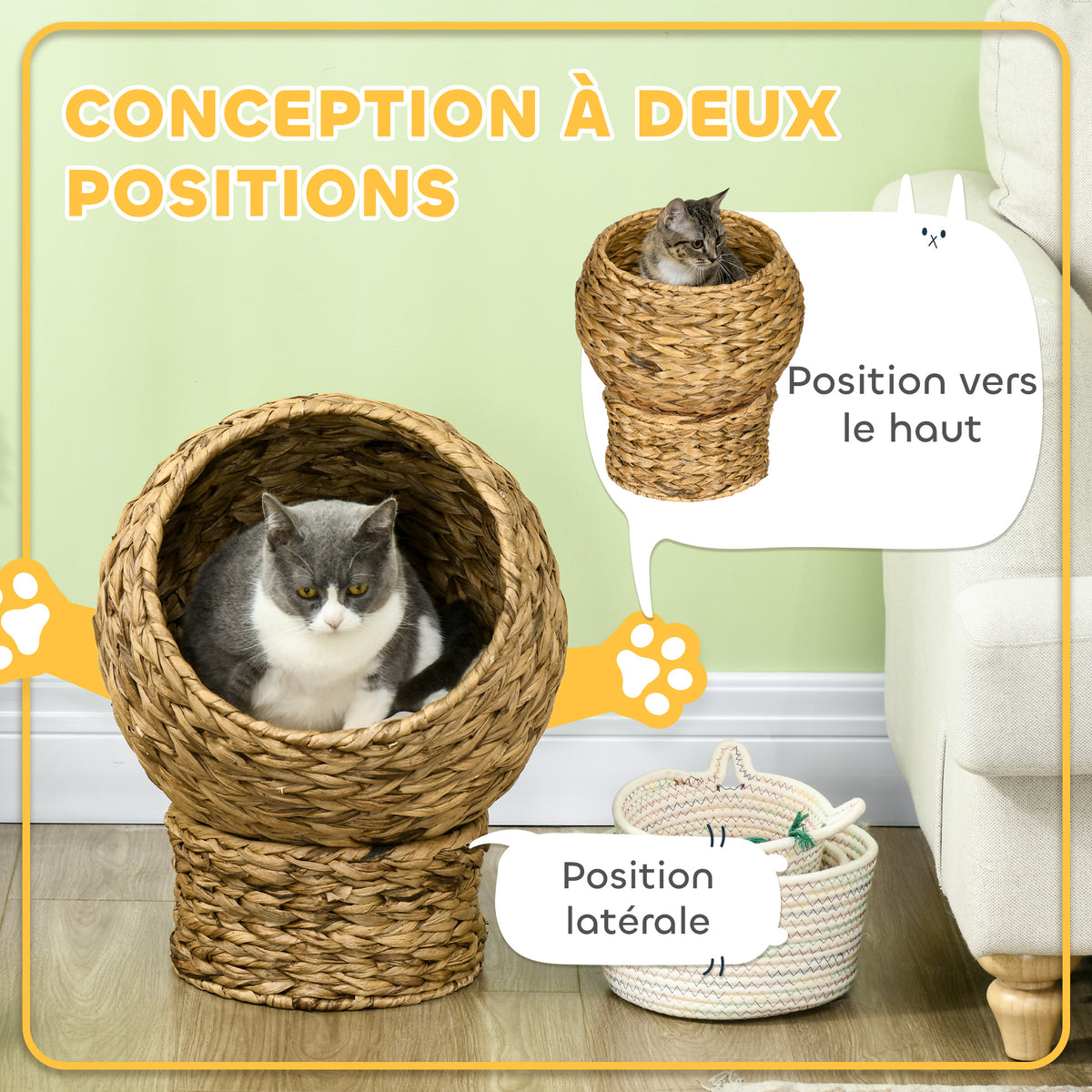 Panier grotte pour chat en feuilles de bananier, 51 cm – couchage pour chat | Rundavo