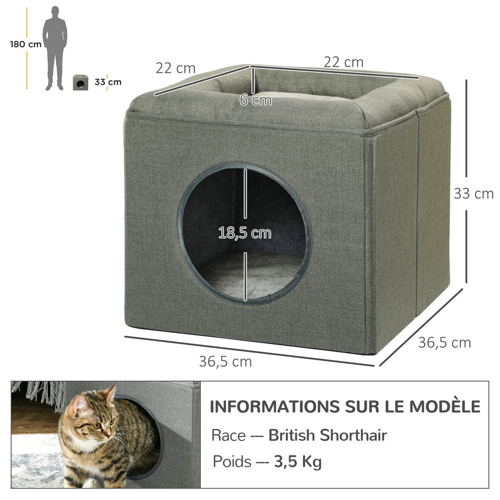 Maison pour chat 2 niveaux avec coussin, 36 cm – couchage pour chat | Rundavo