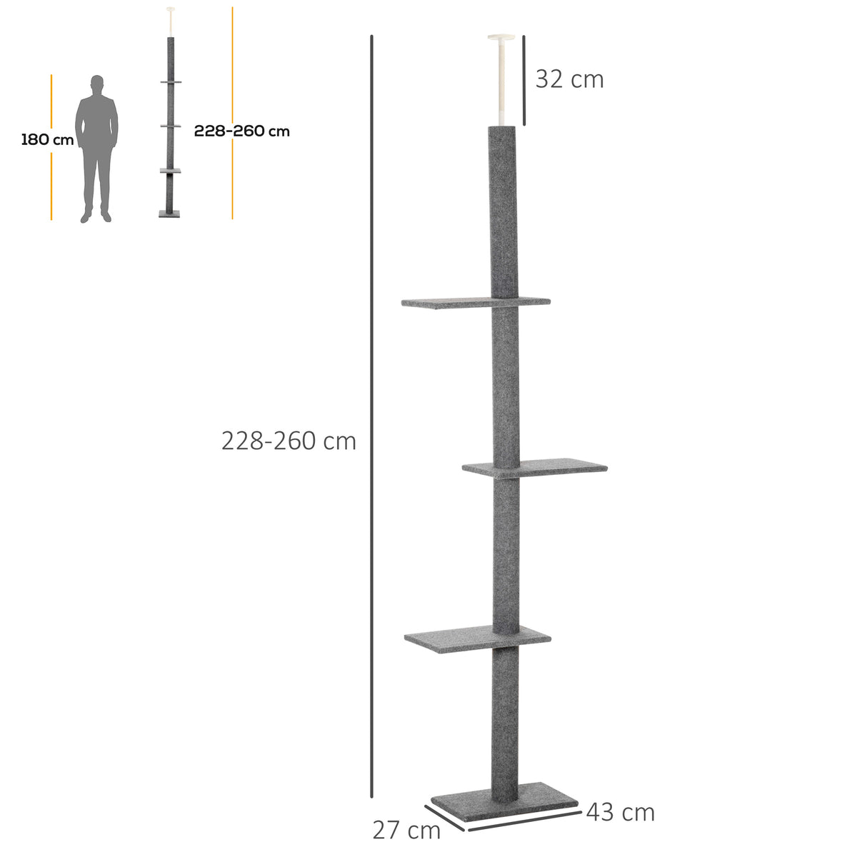 Arbre à chat sol-plafond 228-260 cm, 4 niveaux – arbre à chat | Rundavo