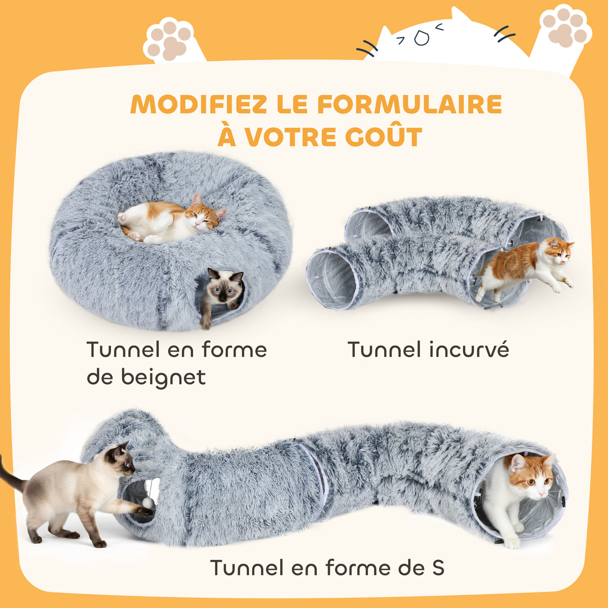 Tunnel chat pliable avec lit donut, 90 x 80 cm – jouet pour chat | Rundavo