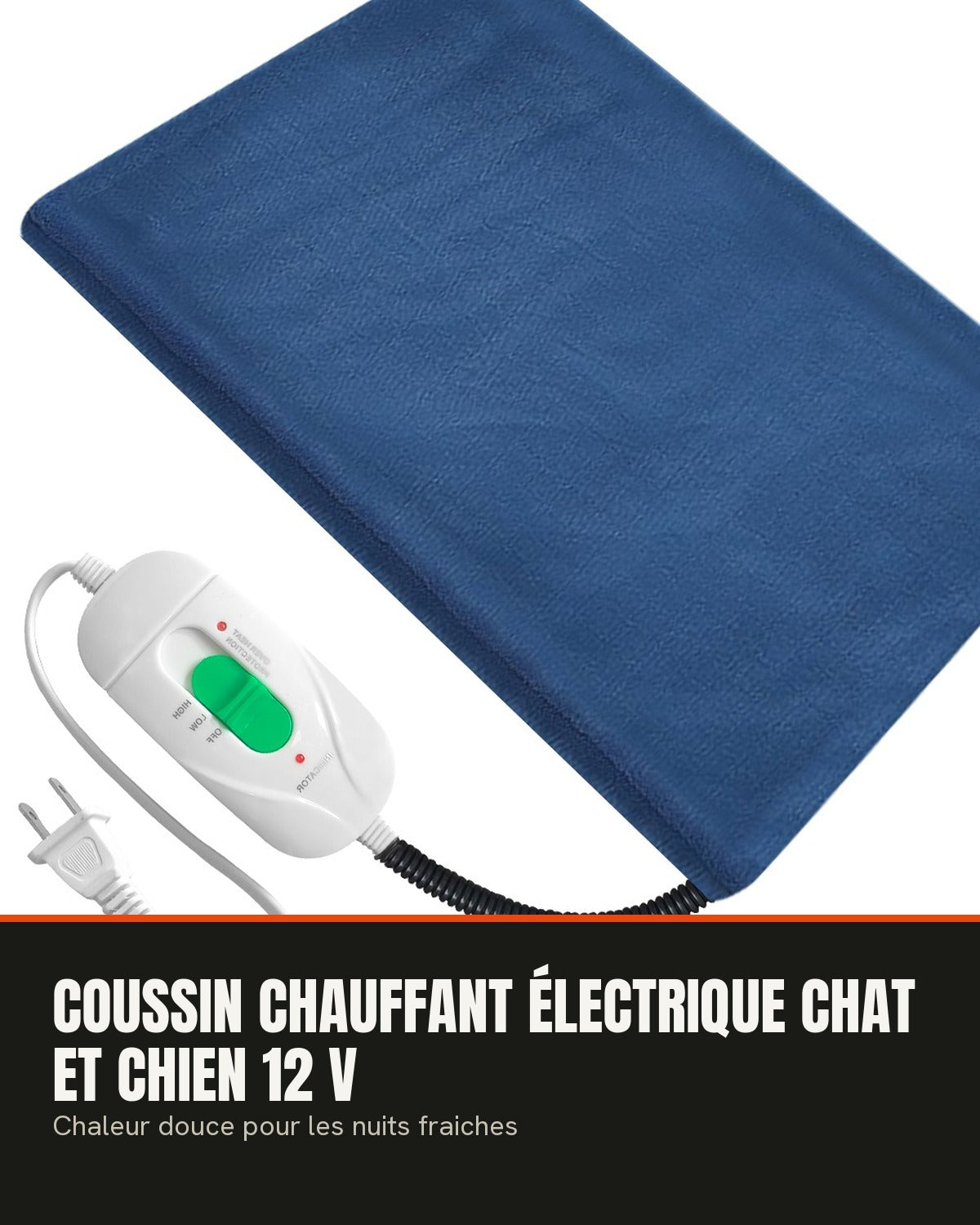 Coussin chauffant électrique chat et chien 12 V