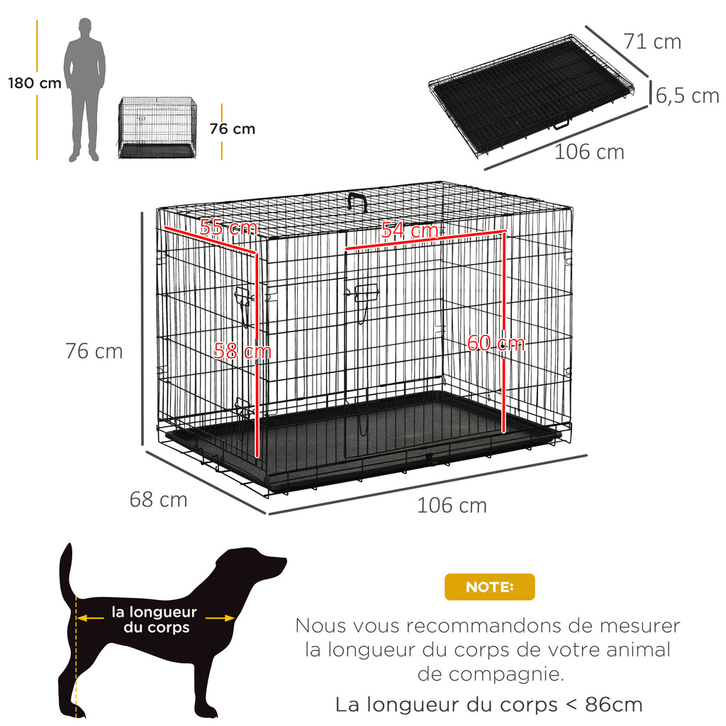 Cage pliante en acier pour chien, 2 portes – cage pour chien | Rundavo