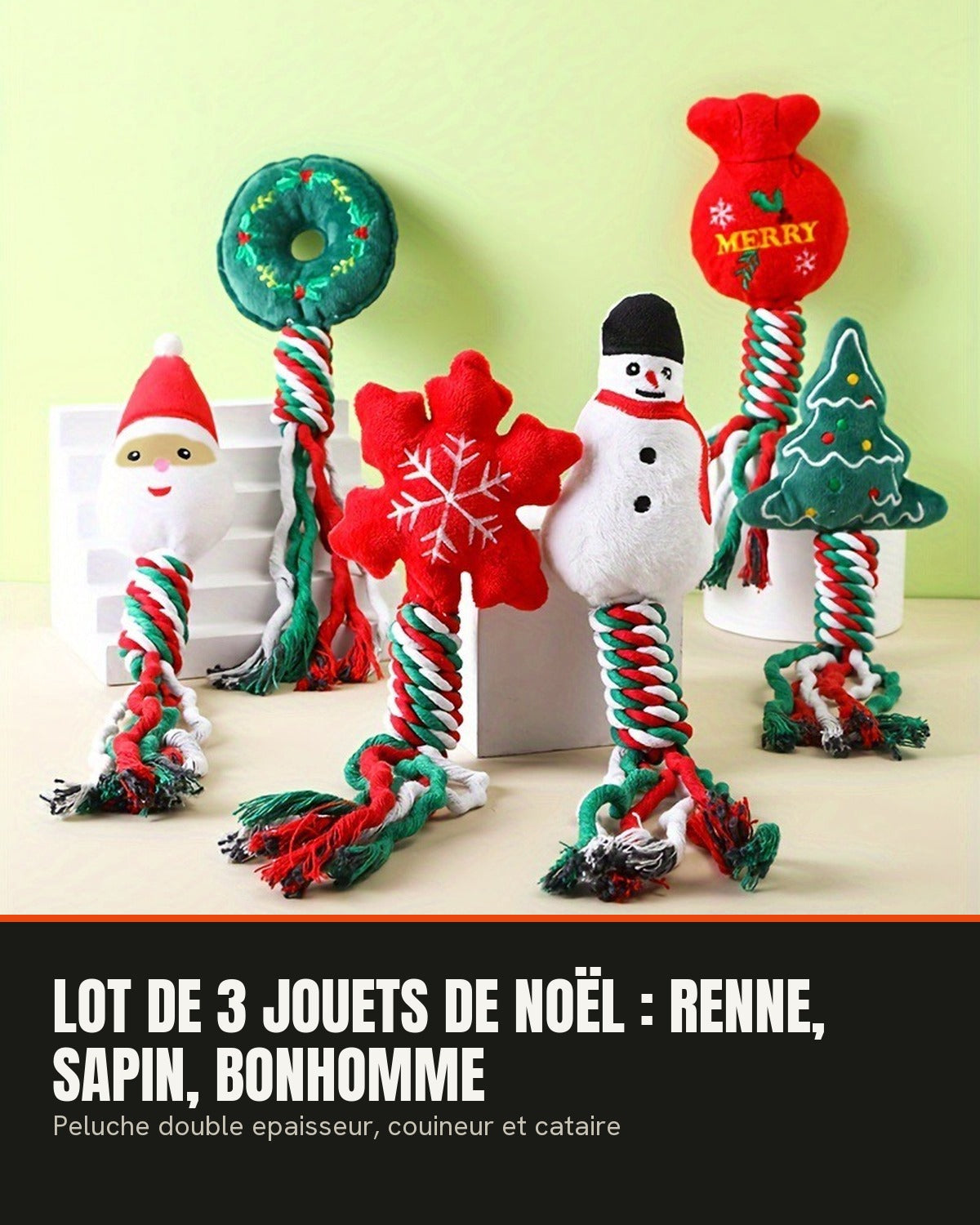 Lot de 3 jouets de Noël : renne, sapin, bonhomme
