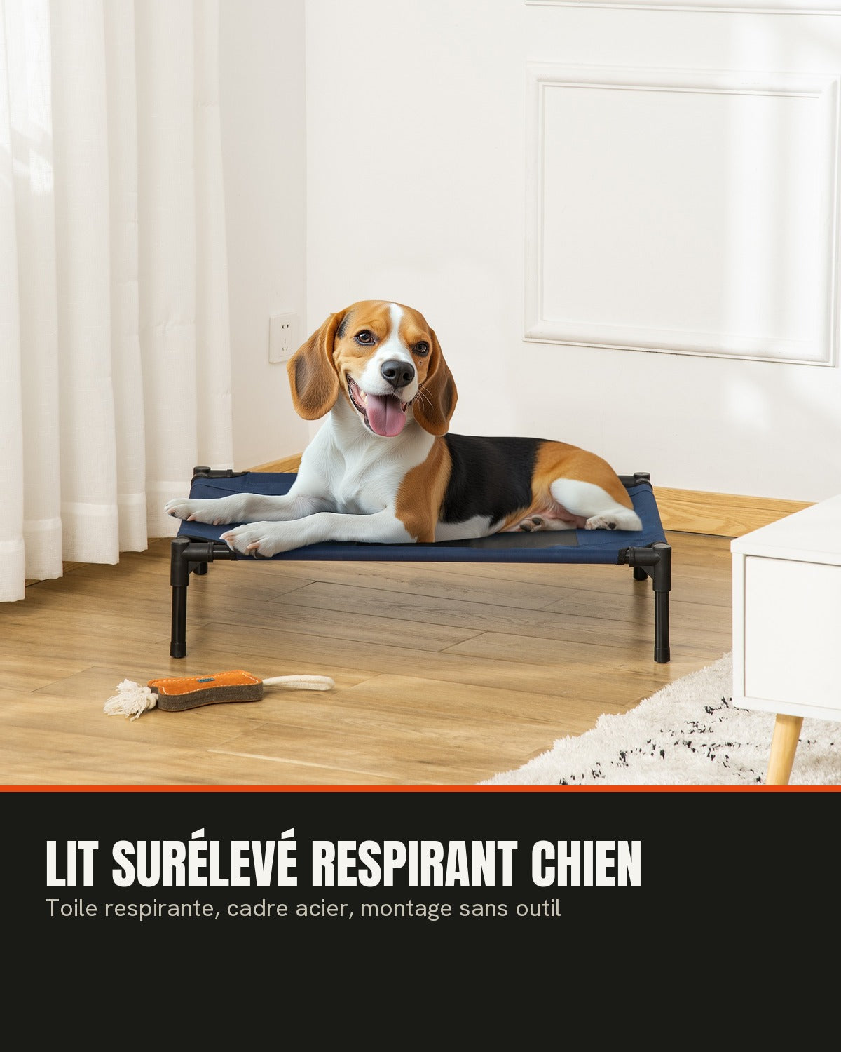 Lit surélevé respirant chien