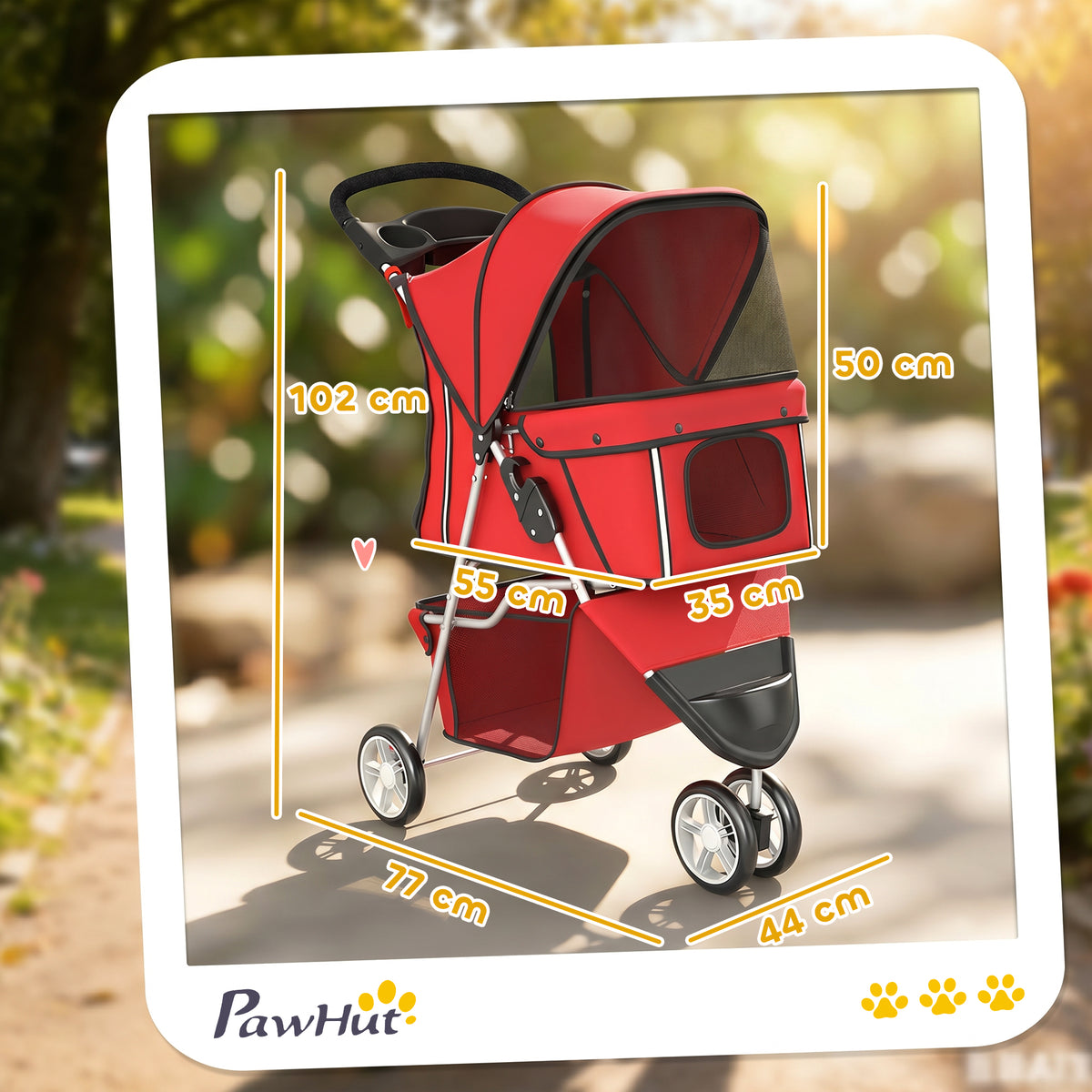 Poussette pliable pour chien, 4 roues et auvent – poussette pour chien | Rundavo