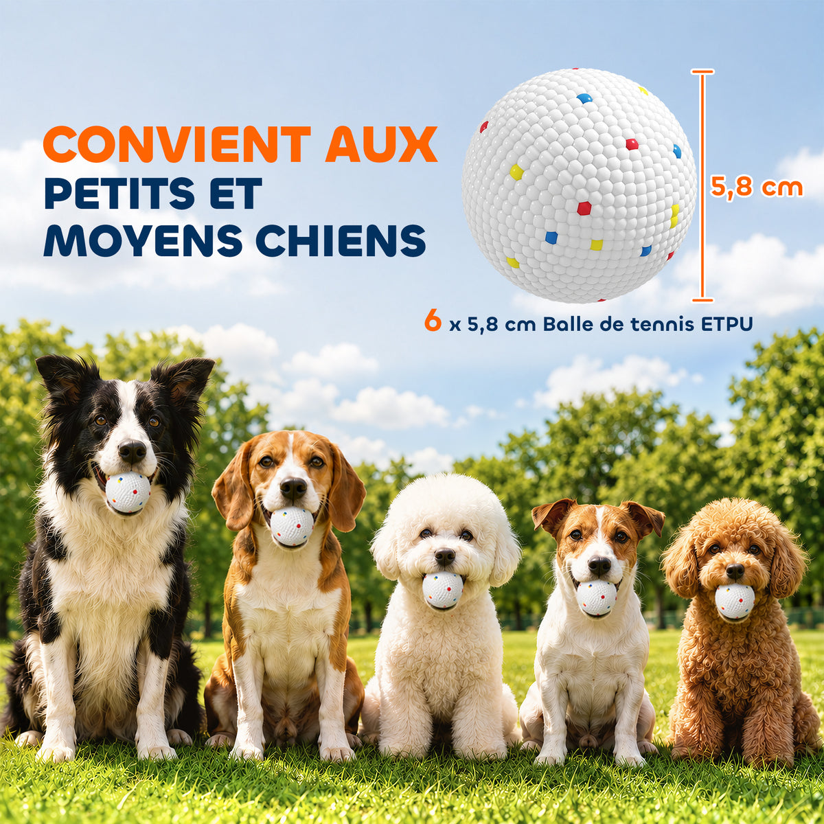 Lot de 6 balles ETPU flottantes pour chien, Ø 5,8 cm – jouet pour chien | Rundavo