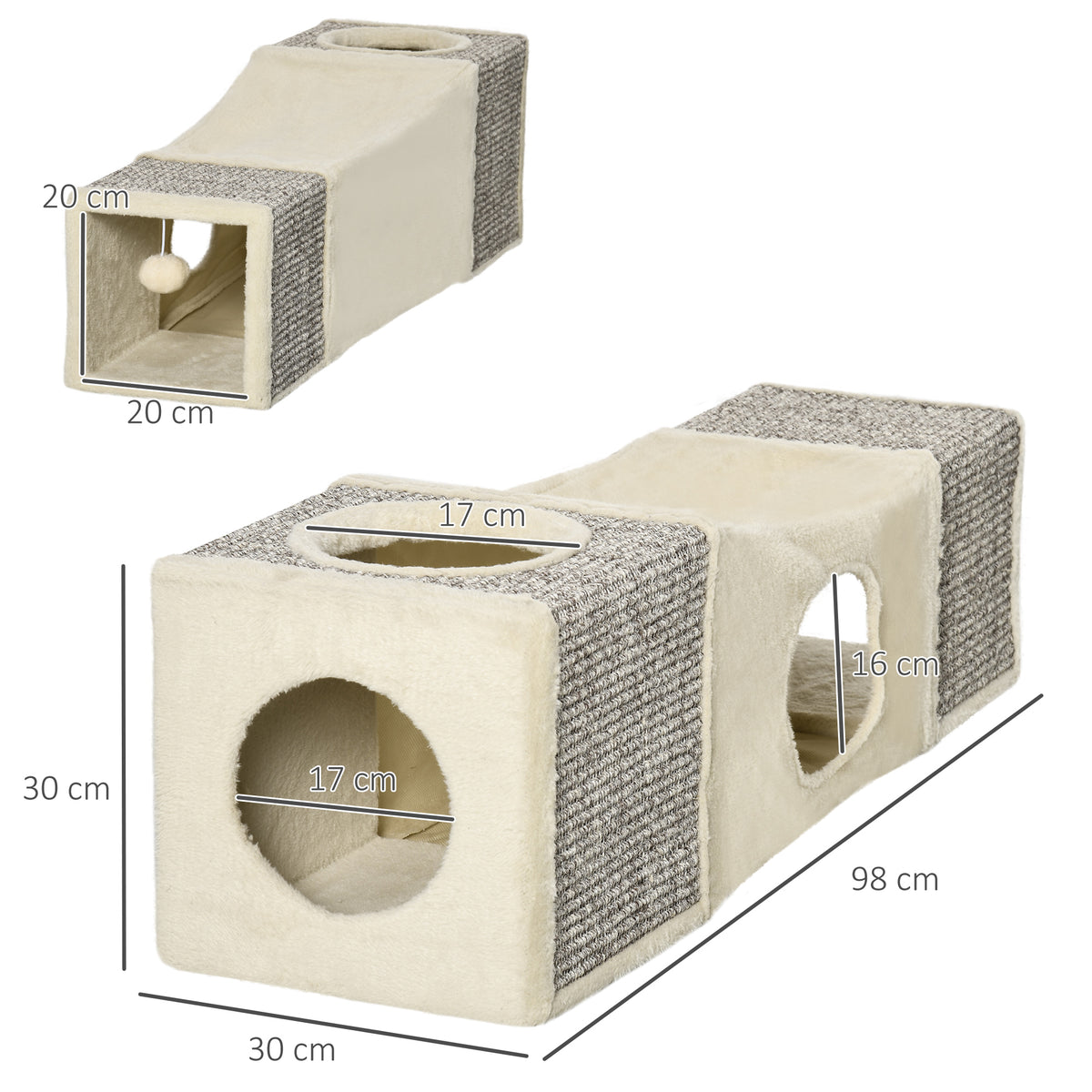 Tunnel pour chat en bois et sisal, 98 cm – jouet pour chat | Rundavo