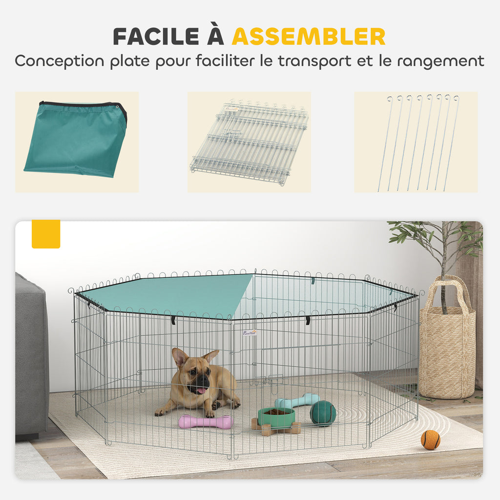 Parc pour chien 8 panneaux avec toit, 150 x 150 x 60 cm – parc pour chien | Rundavo