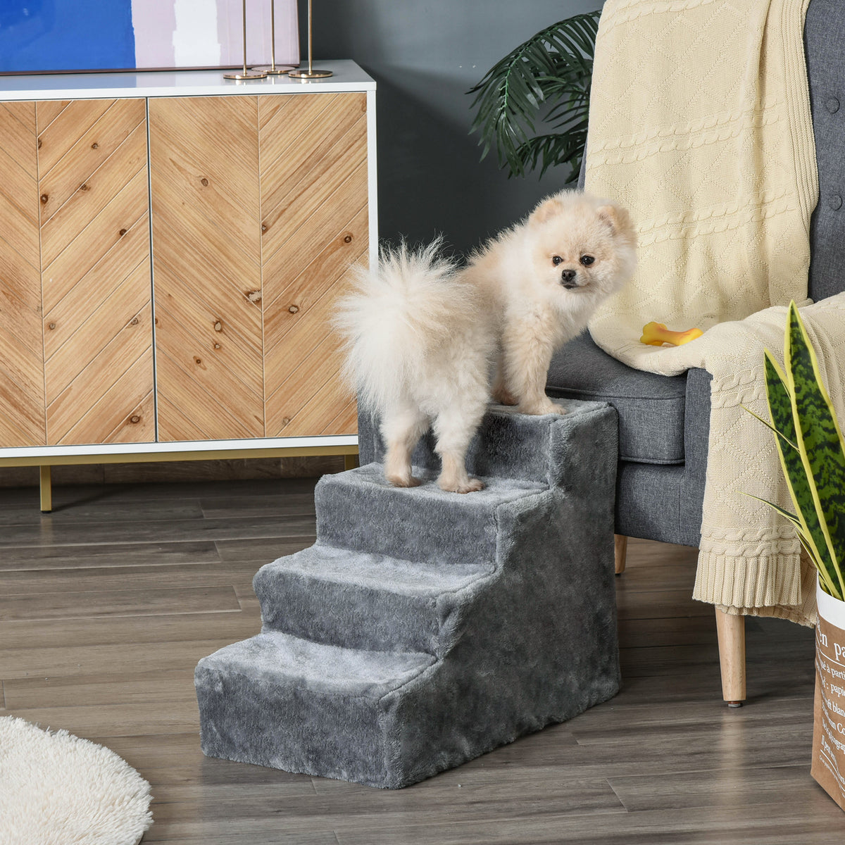 Escalier 4 marches en flanelle pour chien et chat – escalier pour chien | Rundavo