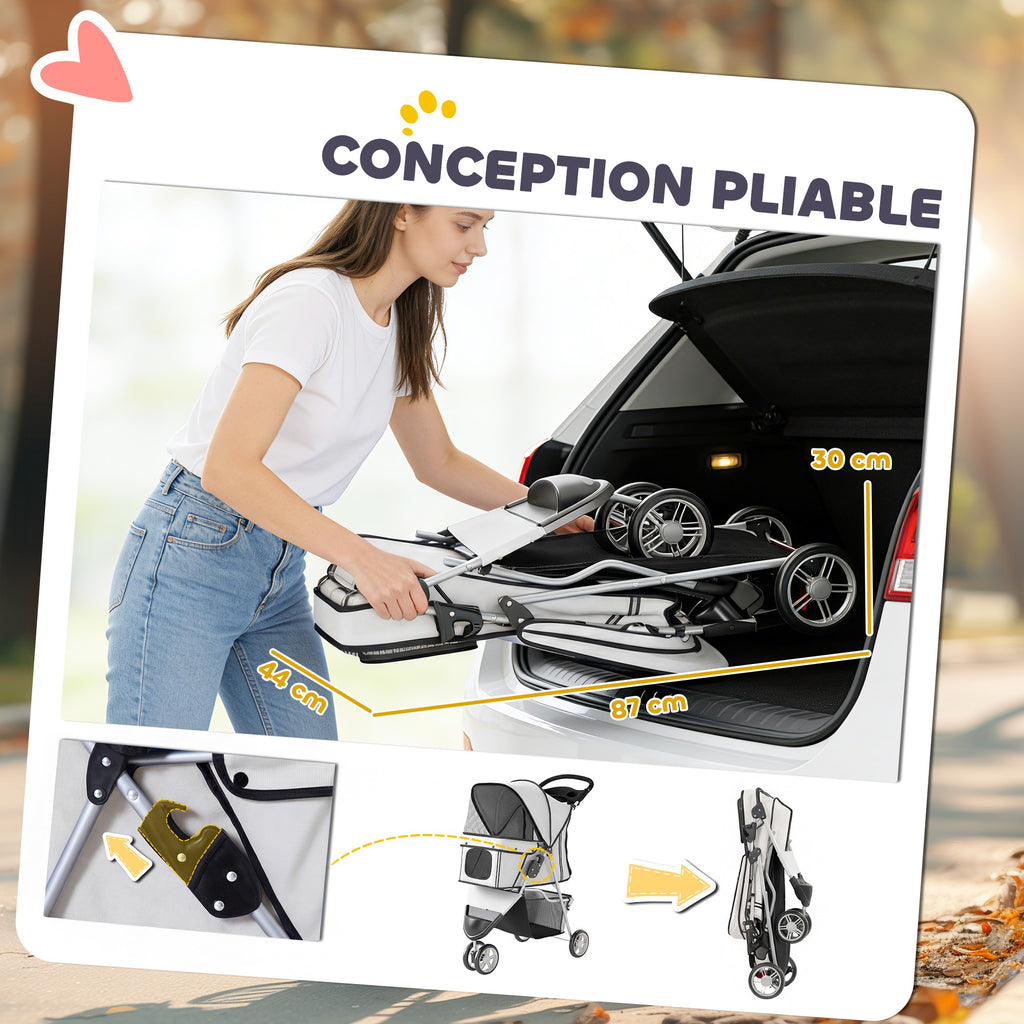 Poussette pliable pour chien, 4 roues et auvent – poussette pour chien | Rundavo