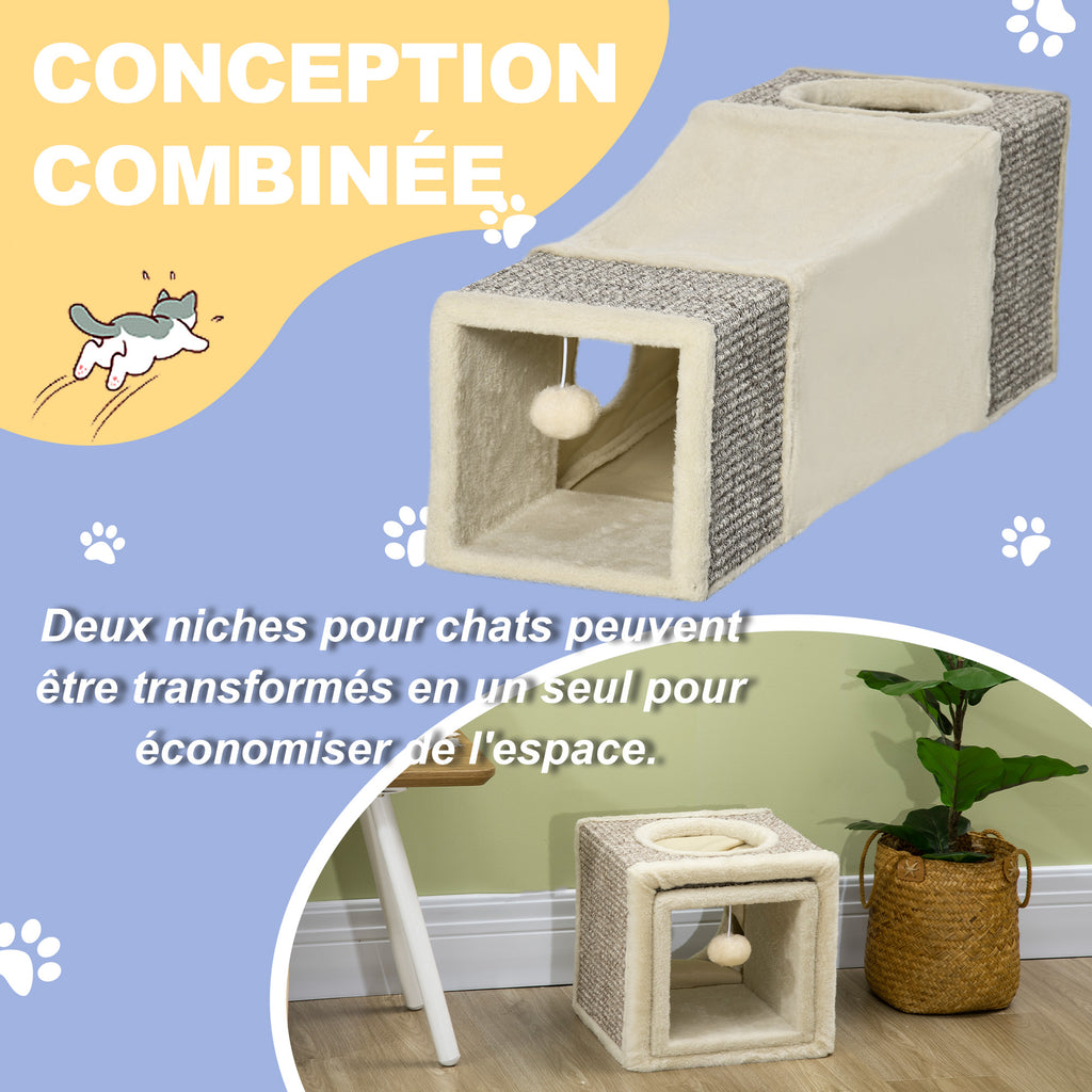 Tunnel pour chat en bois et sisal, 98 cm – jouet pour chat | Rundavo